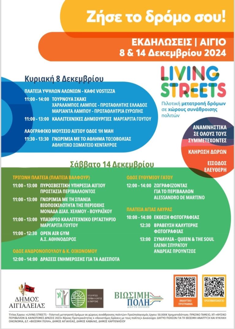 Αίγιο: «LIVING STREETS- Πιλοτική μετατροπή δρόμων σε χώρους συνάθροισης πολιτών»