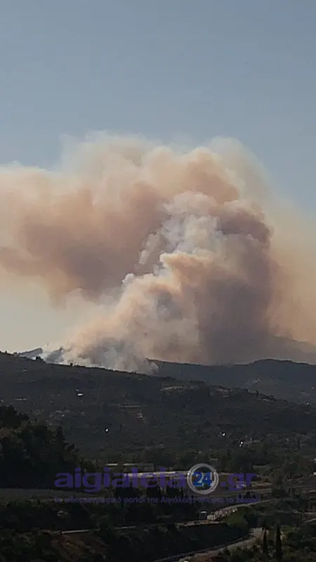 Μεγάλη πυρκαγιά στις Νεραντζιές Αιγιαλείας – Ισχυρές επίγειες και εναέριες δυνάμεις στη μάχη με τις φλόγες